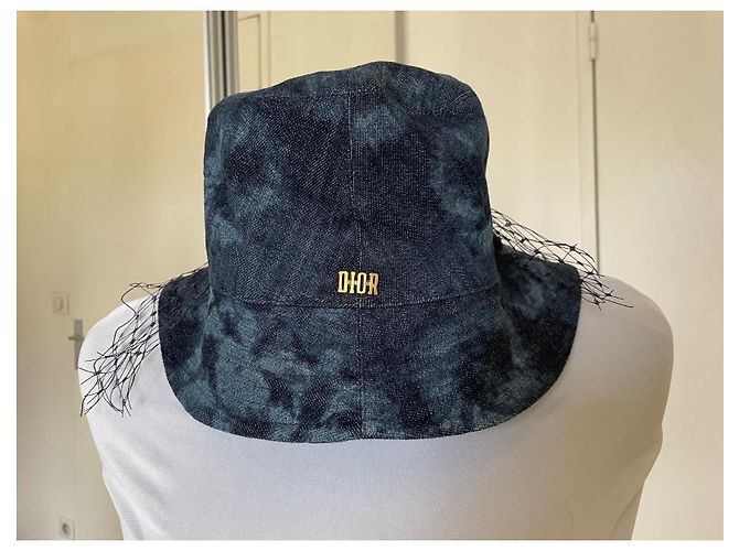 Cappello Bob Dior Tye & Dye Blu in Cotone con Velo a Rete - vista 2