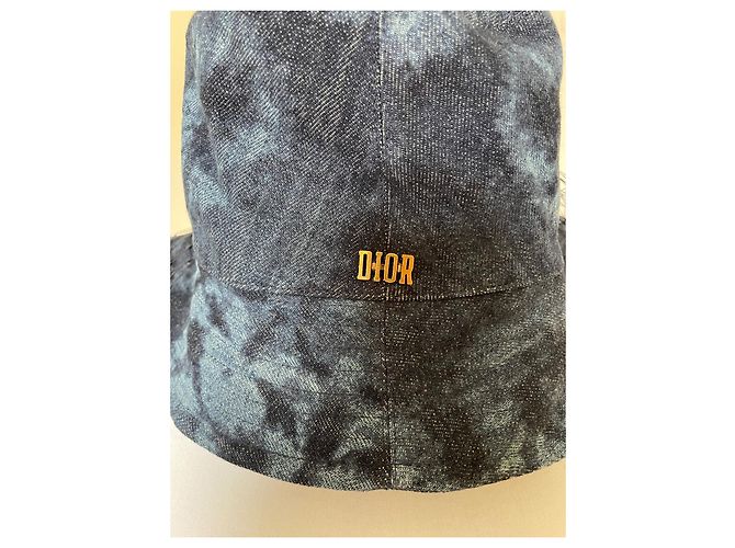 Cappello Bob Dior Tye & Dye Blu in Cotone con Velo a Rete - vista 3