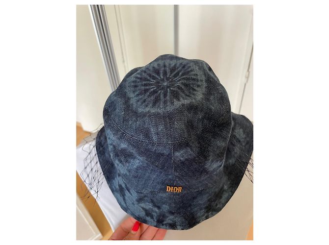 Cappello Bob Dior Tye & Dye Blu in Cotone con Velo a Rete - vista 4