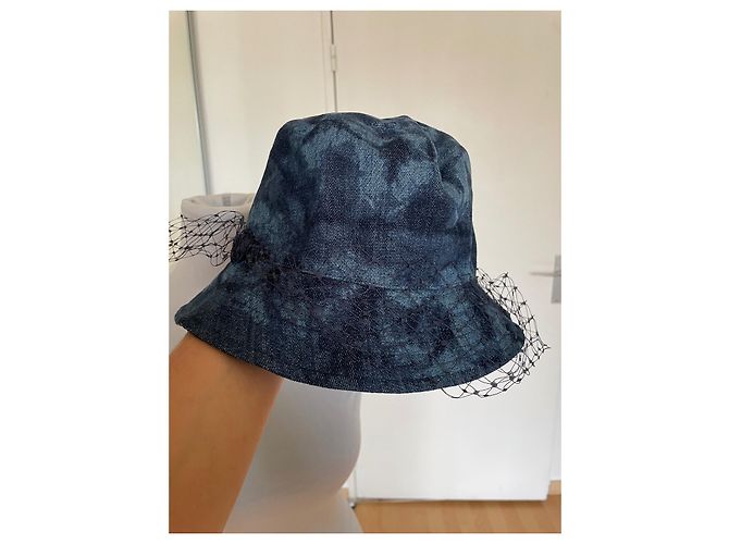 Cappello Bob Dior Tye & Dye Blu in Cotone con Velo a Rete - vista 5
