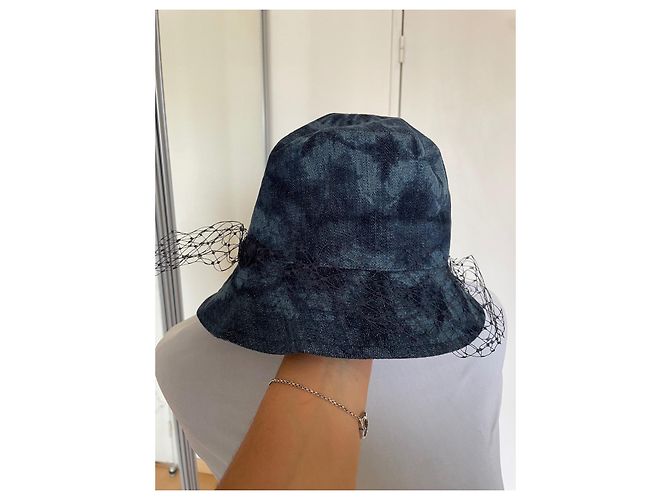 Cappello Bob Dior Tye & Dye Blu in Cotone con Velo a Rete - vista 8