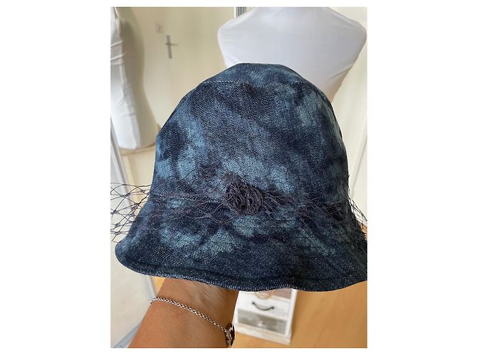 Cappello Bob Dior Tye & Dye Blu in Cotone con Velo a Rete - vista 9
