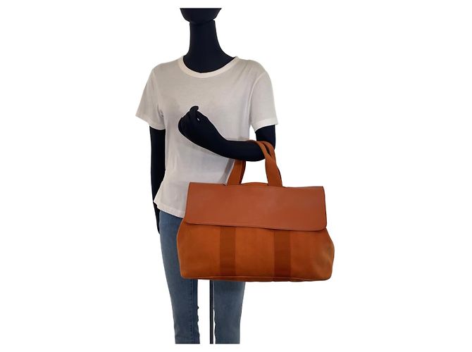 Hermès Hermes Valparaiso GM Orange Silber Hardware Chevron/Leder Tote Bag - Ansicht 6