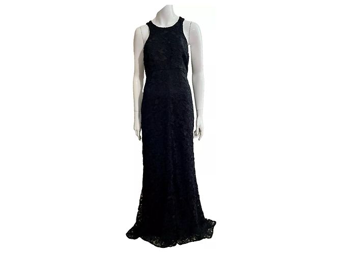 Vera Wang Vestido de noche de encaje guipur con espalda descubierta Negro - vista 2