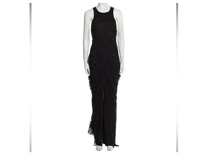 Vera Wang Vestido de noche de encaje guipur con espalda descubierta Negro - vista 3