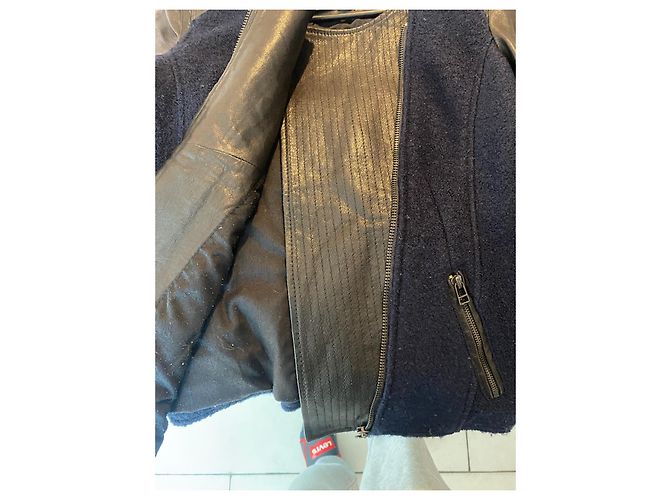 Cappotto Maison Scotch in lana e pelle blu navy - vista 10