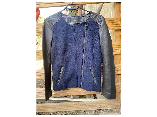 Cappotto Maison Scotch in lana e pelle blu navy - vista 2