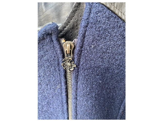 Cappotto Maison Scotch in lana e pelle blu navy - vista 3