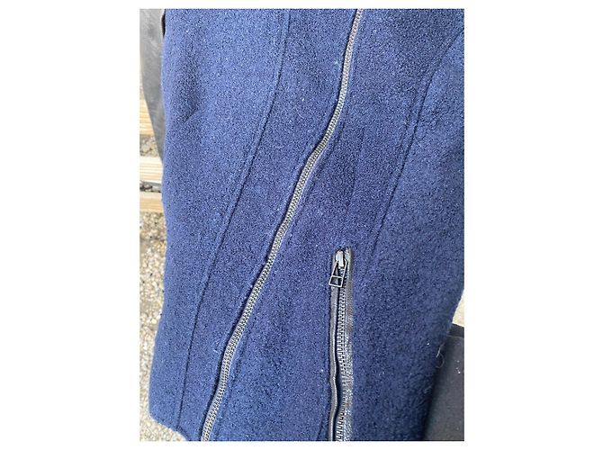 Cappotto Maison Scotch in lana e pelle blu navy - vista 7