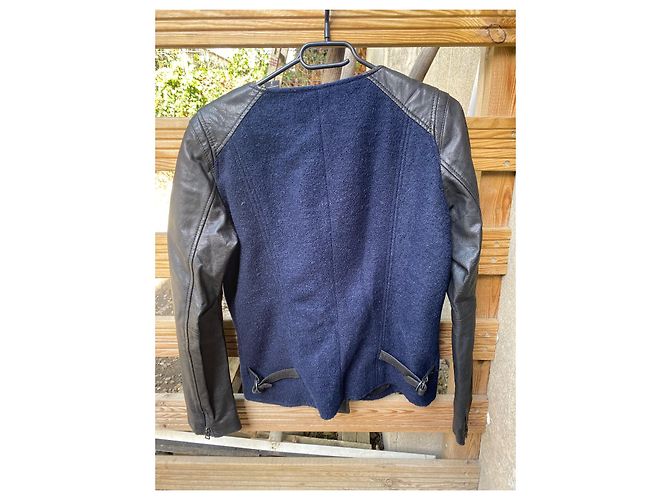 Cappotto Maison Scotch in lana e pelle blu navy - vista 8