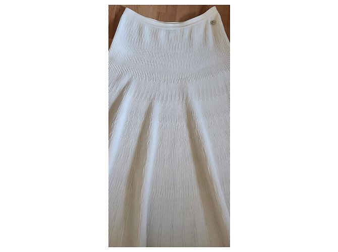 Falda Acampanada Chanel de Algodón Blanca Blanco - vista 4