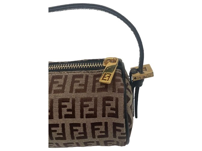 Borsa Fendi Baguette FF Beige e Marrone in Tela - vista 5