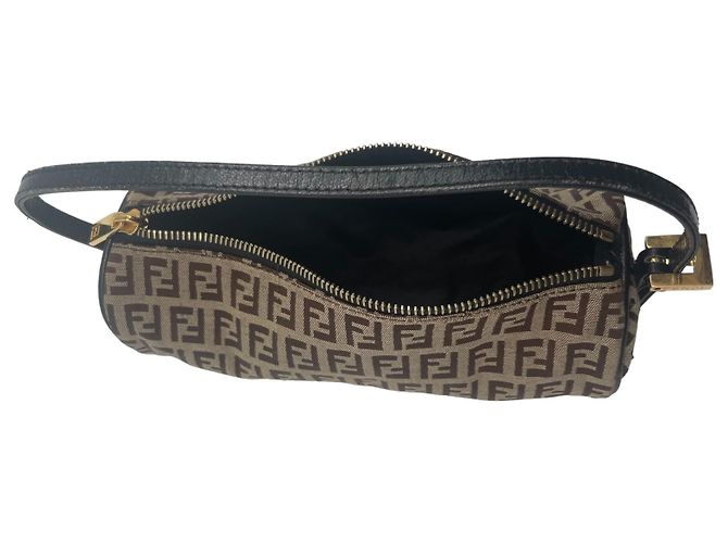 Borsa Fendi Baguette FF Beige e Marrone in Tela - vista 6