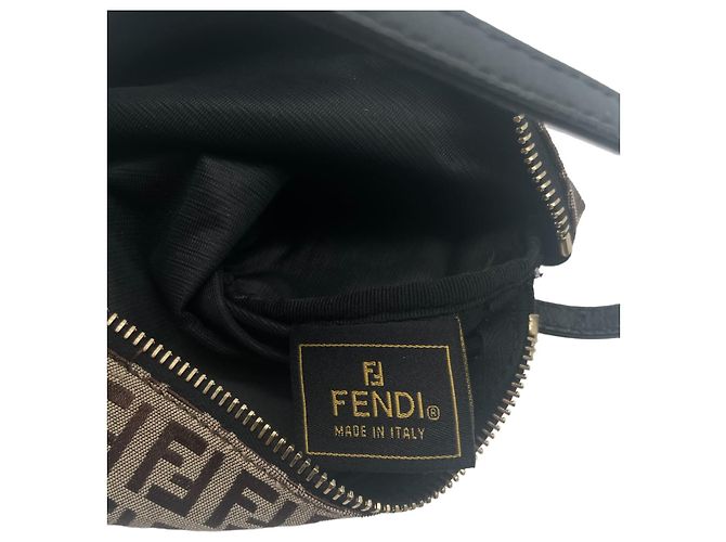 Borsa Fendi Baguette FF Beige e Marrone in Tela - vista 7