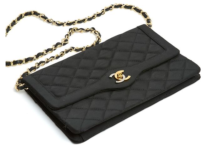 Chanel 1996 Borsa a Spalla Clutch Haute Couture in Satin Nero con 2 catene - vista 5