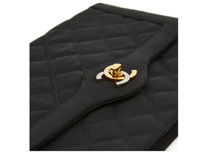 Chanel 1996 Borsa a Spalla Clutch Haute Couture in Satin Nero con 2 catene - vista 6