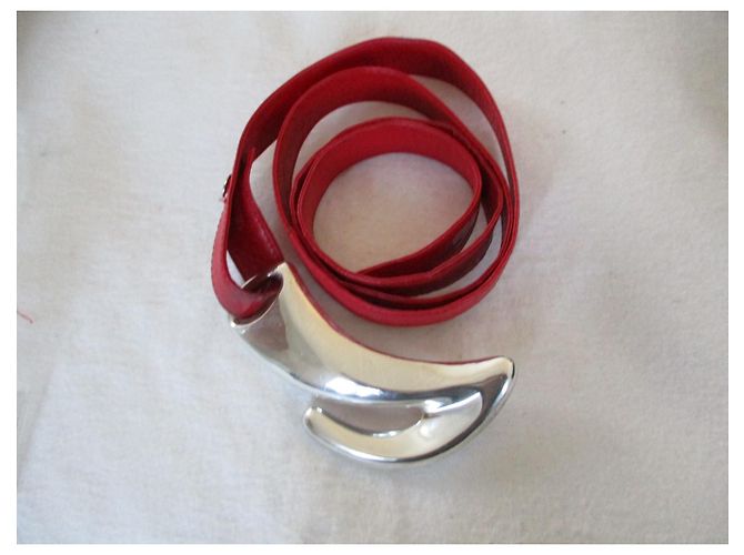 Tiffany & Co Cintura in pelle rossa e argento 'fish hook'. Rosso - vista 2