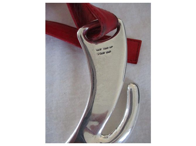 Tiffany & Co Cintura in pelle rossa e argento 'fish hook'. Rosso - vista 5