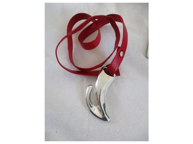 Tiffany & Co Cintura in pelle rossa e argento 'fish hook'. Rosso - vista 6