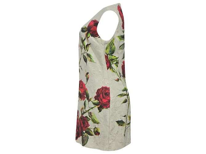 Vestido shift mini con estampado de rosas Dolce & Gabbana en algodón blanco - vista 2