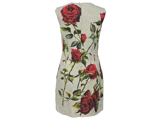 Vestido shift mini con estampado de rosas Dolce & Gabbana en algodón blanco - vista 3