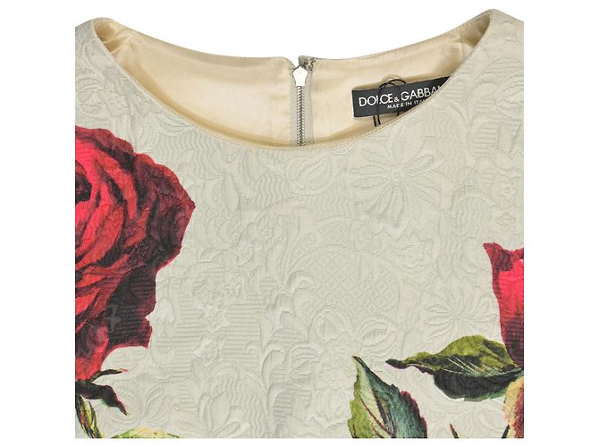 Vestido shift mini con estampado de rosas Dolce & Gabbana en algodón blanco - vista 5