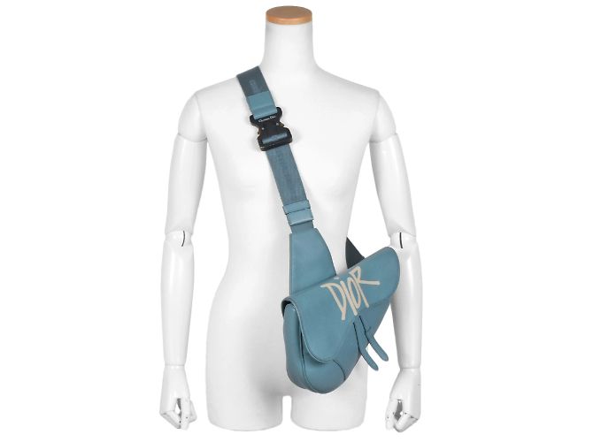 Borsa Saddle Christian Dior in pelle blu Bianco - vista 9