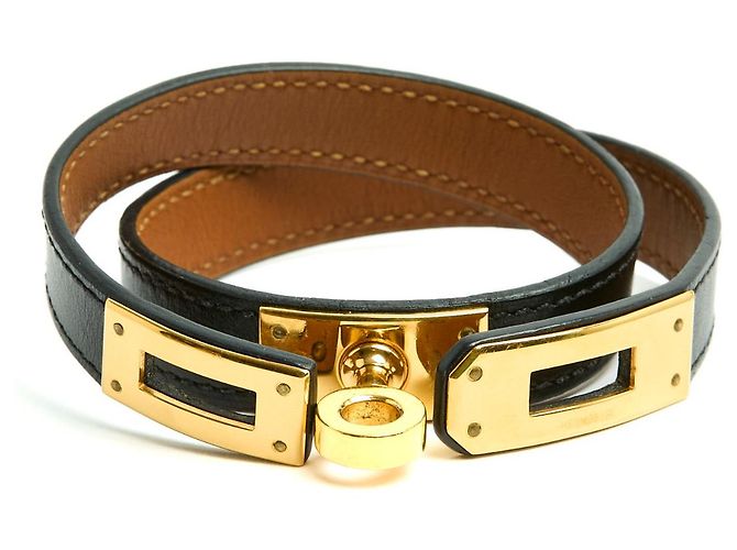 Bracciale Hermès Kelly Double Tour 2 Oro Nero nella scatola Hermes Gold hardware - vista 3