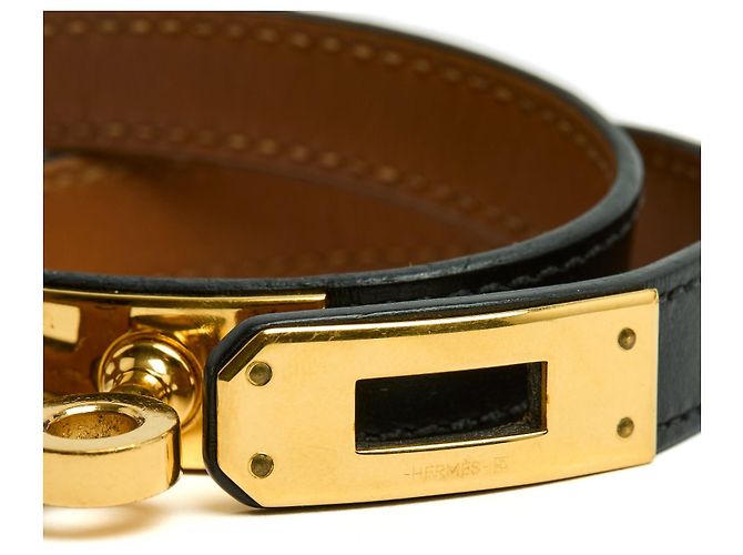 Bracciale Hermès Kelly Double Tour 2 Oro Nero nella scatola Hermes Gold hardware - vista 4