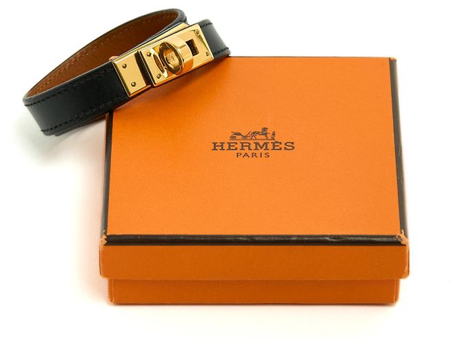 Bracciale Hermès Kelly Double Tour 2 Oro Nero nella scatola Hermes Gold hardware - vista 6