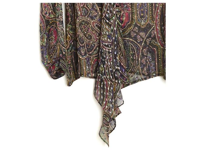 Etro Top FR40 Seiden-Chiffon Bluse mit Boteh und Samtpunkten UK12 US10 Mehrfarben - Ansicht 2