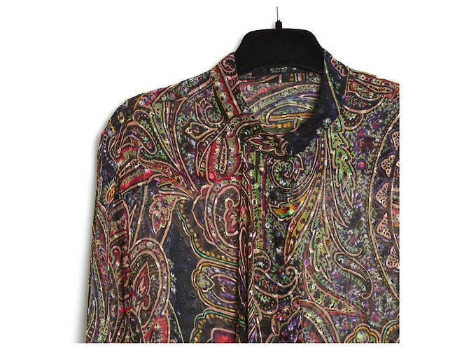 Etro Top FR40 Seiden-Chiffon Bluse mit Boteh und Samtpunkten UK12 US10 Mehrfarben - Ansicht 3