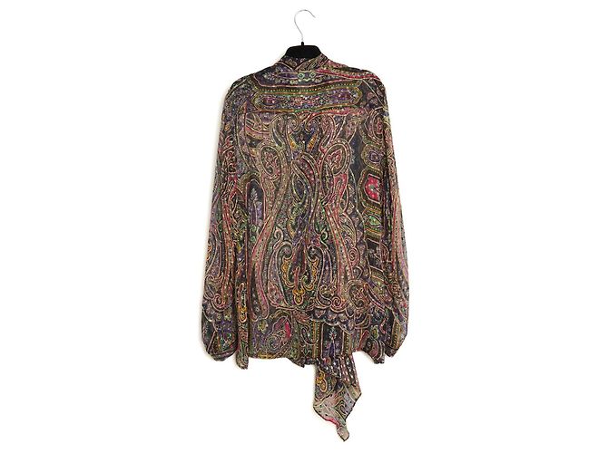 Etro Top FR40 Seiden-Chiffon Bluse mit Boteh und Samtpunkten UK12 US10 Mehrfarben - Ansicht 4