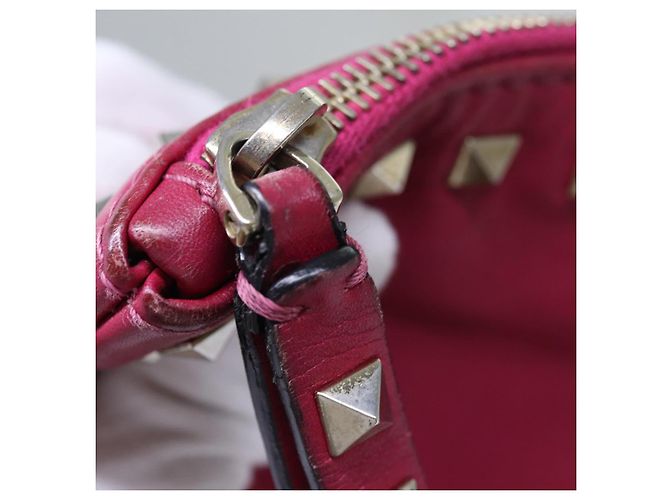 VALENTINO Borsa Clutch con Borchie in Pelle Rosa Oro Auth bs16650 D'oro - vista 10