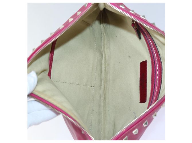 VALENTINO Borsa Clutch con Borchie in Pelle Rosa Oro Auth bs16650 D'oro - vista 11
