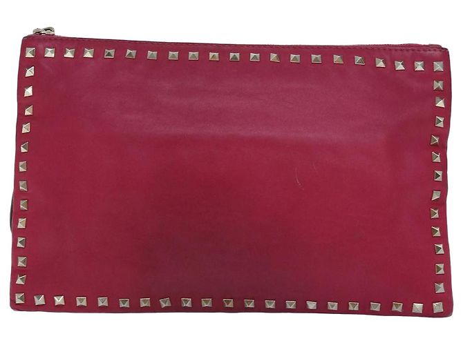 VALENTINO Borsa Clutch con Borchie in Pelle Rosa Oro Auth bs16650 D'oro - vista 13