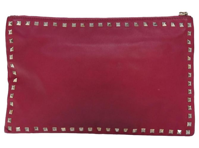 VALENTINO Borsa Clutch con Borchie in Pelle Rosa Oro Auth bs16650 D'oro - vista 2