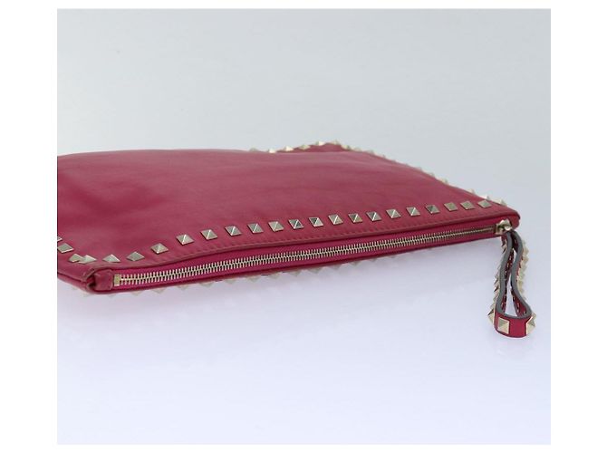 VALENTINO Borsa Clutch con Borchie in Pelle Rosa Oro Auth bs16650 D'oro - vista 6