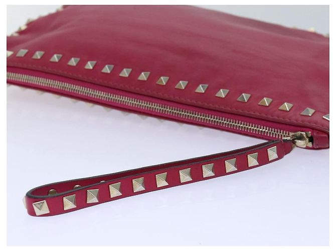 VALENTINO Borsa Clutch con Borchie in Pelle Rosa Oro Auth bs16650 D'oro - vista 7