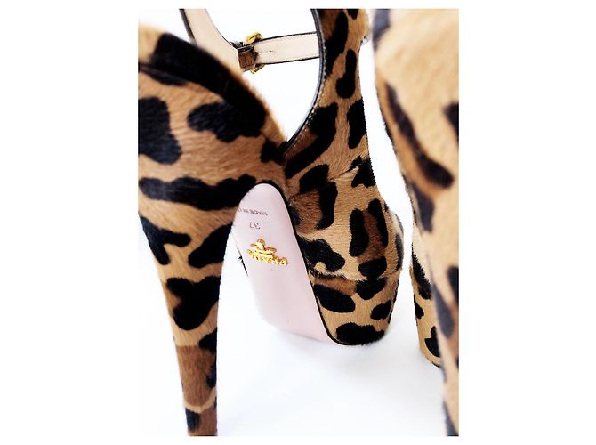 Décolleté aperti Prada in pony hair con stampa leopardata beige, marrone e nera. - vista 10
