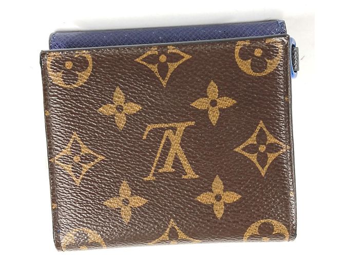 Billetera compacta Monogram y Taiga Louis Vuitton Castaño Azul - vista 2