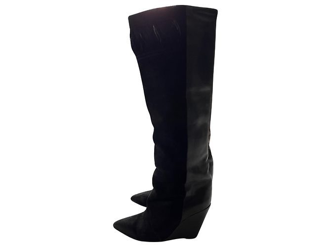 Botas Isabel Marant de camurça e couro pretas Preto - vista 3