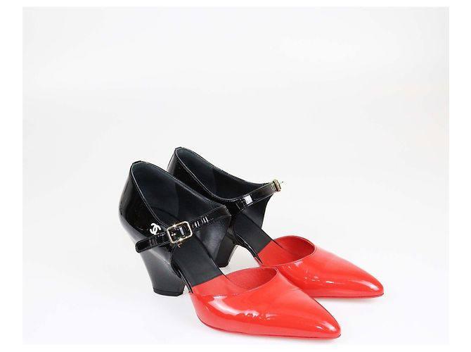 Chanel Rot/Schwarz Mary Jane Wedge Pumps - Ansicht 2