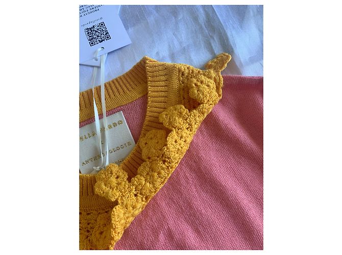 Autre Marque STELLA PARDO X ANTHROPOLOGIE Wollpullover Rosa Gelb und Mocha Braun Pink Senf - Ansicht 10