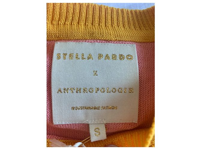 Autre Marque STELLA PARDO X ANTHROPOLOGIE Wollpullover Rosa Gelb und Mocha Braun Pink Senf - Ansicht 11