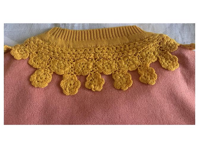 Autre Marque STELLA PARDO X ANTHROPOLOGIE Wollpullover Rosa Gelb und Mocha Braun Pink Senf - Ansicht 14