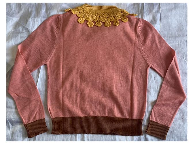 Autre Marque STELLA PARDO X ANTHROPOLOGIE Wollpullover Rosa Gelb und Mocha Braun Pink Senf - Ansicht 2