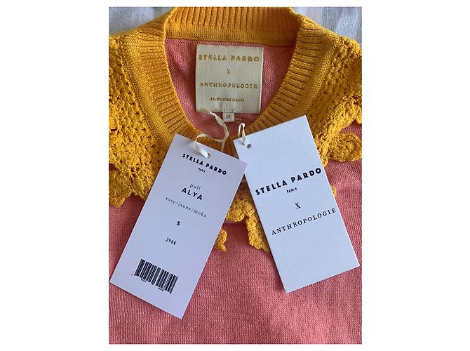 Autre Marque STELLA PARDO X ANTHROPOLOGIE Wollpullover Rosa Gelb und Mocha Braun Pink Senf - Ansicht 3