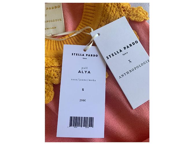 Autre Marque STELLA PARDO X ANTHROPOLOGIE Wollpullover Rosa Gelb und Mocha Braun Pink Senf - Ansicht 8
