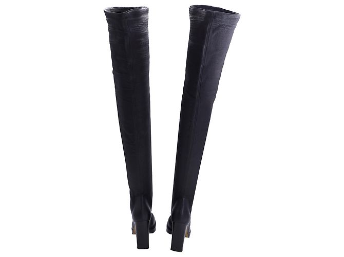 Stivali alti in pelle nera con tacco spesso e stretch di Rick Owens - vista 3